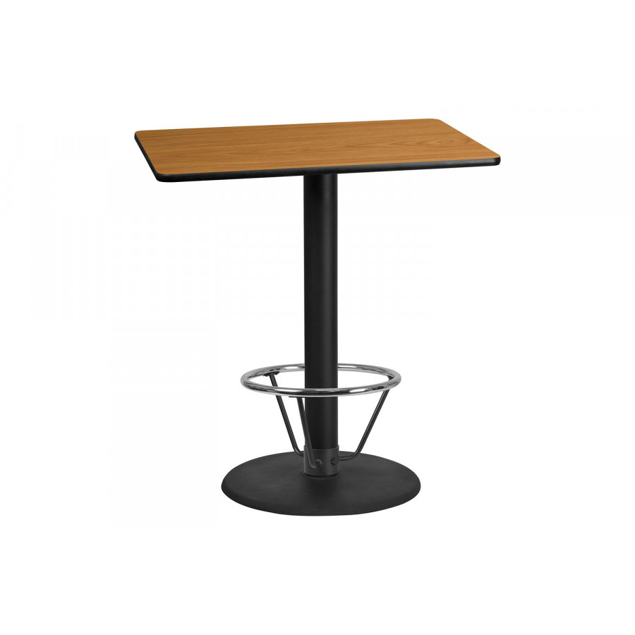 BLNK Rectangular Bar Height Table with 24'' Round Base - Natural, 30"W x 42"L, with Foot Ring