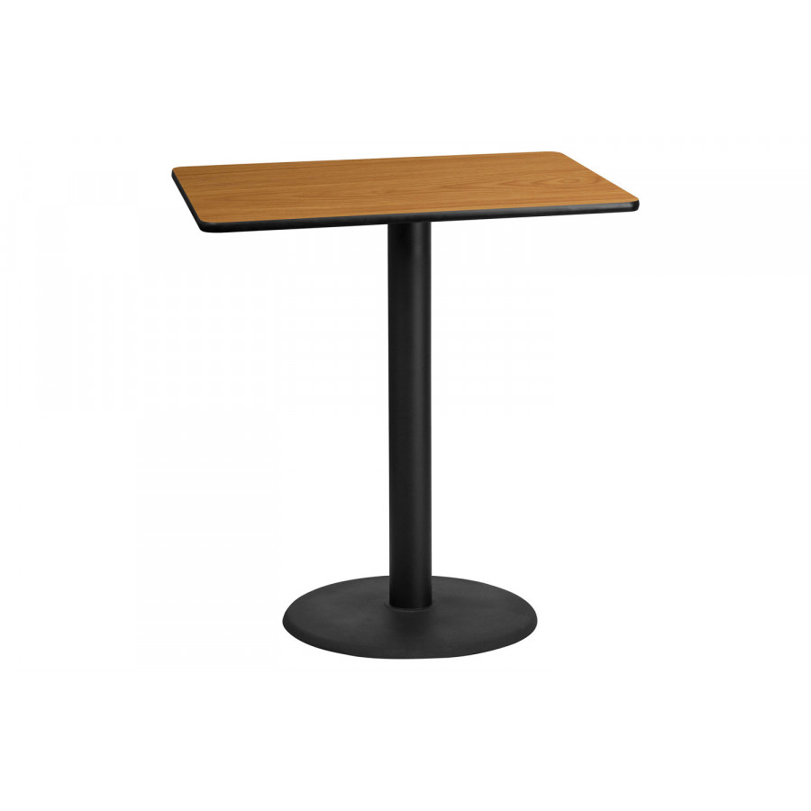 BLNK Rectangular Bar Height Table with 24'' Round Base - Natural, 30"W x 42"L