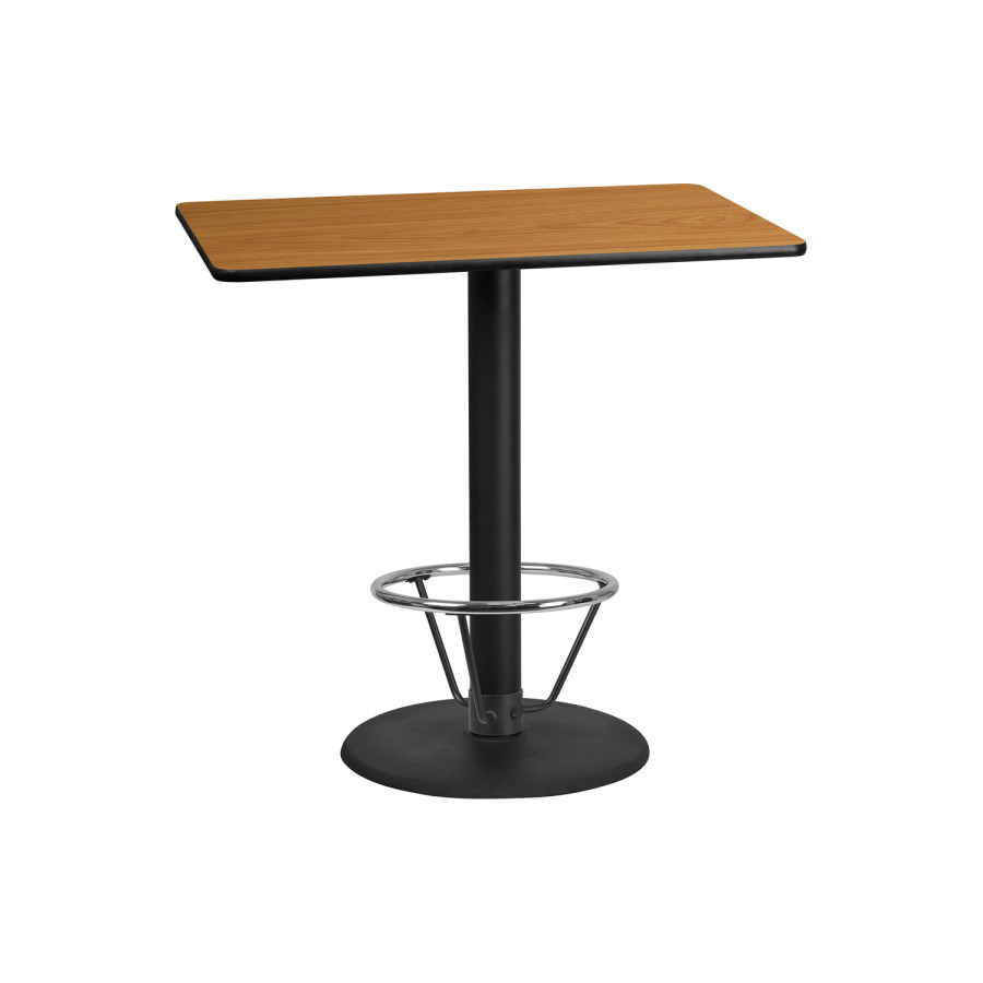 BLNK Rectangular Bar Height Table with 24'' Round Base - Natural, 30"W x 48"L, with Foot Ring