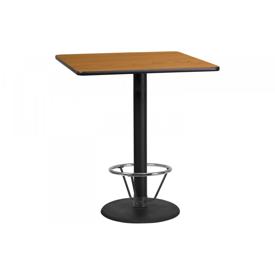 BLNK Square Bar Height Table with 24'' Round Base - Natural, 36"W, with Foot Ring