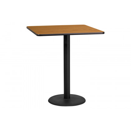 BLNK Square Bar Height Table with 24'' Round Base - Natural, 36"W