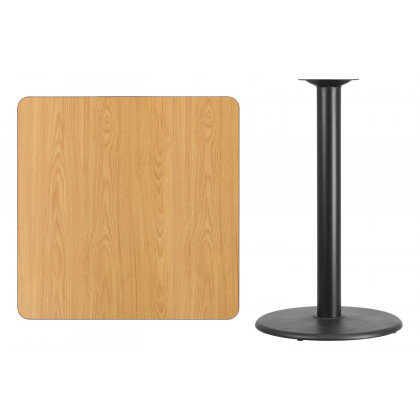 BLNK Square Bar Height Table with 24'' Round Base - Natural, 36"W