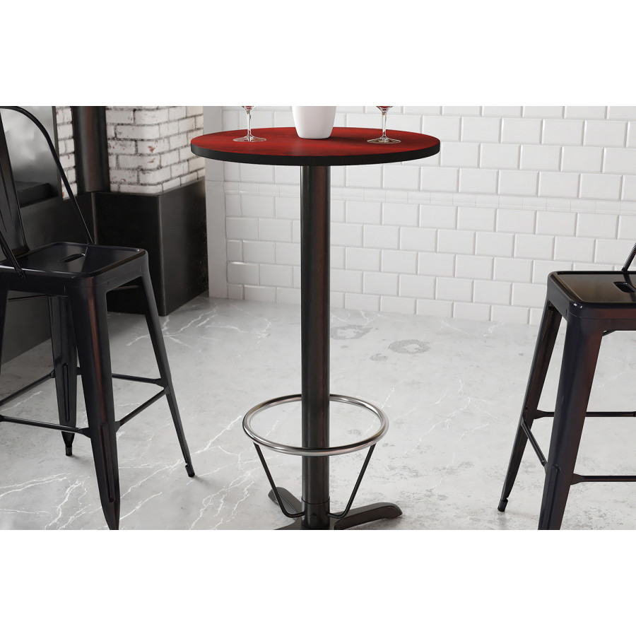 BLNK Round Bar Height Table with 22'' x 22'' Base - Mahogany, 24"D, with Foot Ring