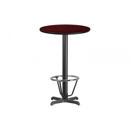 BLNK Round Bar Height Table with 22'' x 22'' Base - Mahogany, 24"D, with Foot Ring