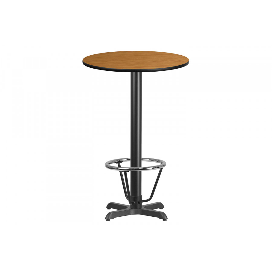 BLNK Round Bar Height Table with 22'' x 22'' Base - Natural, 24"D, with Foot Ring