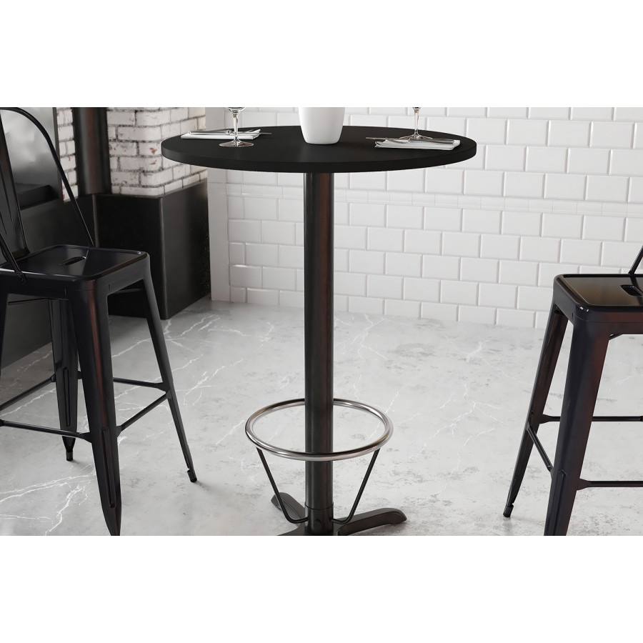 BLNK Round Bar Height Table with 22'' x 22'' Base - Black, 30"D, with Foot Ring