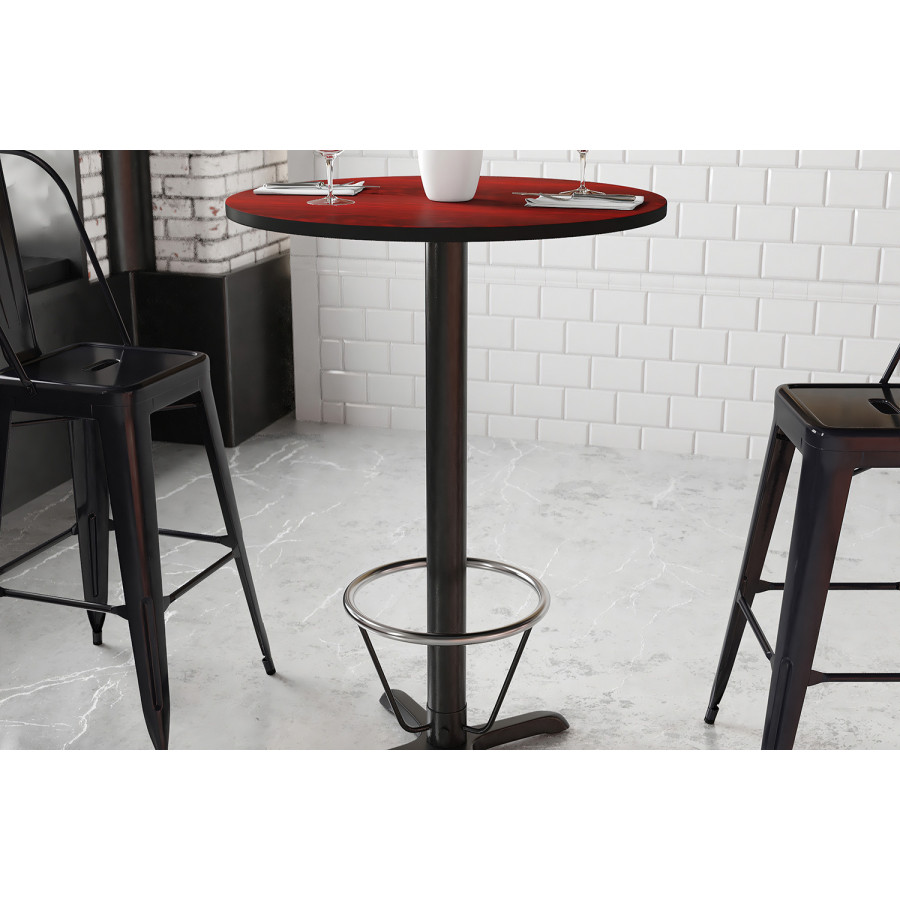 BLNK Round Bar Height Table with 22'' x 22'' Base - Mahogany, 30"D, with Foot Ring