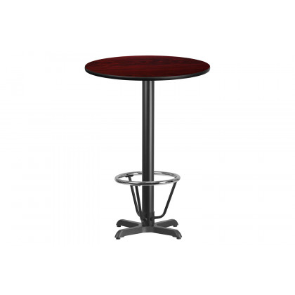 BLNK Round Bar Height Table with 22'' x 22'' Base - Mahogany, 30"D, with Foot Ring