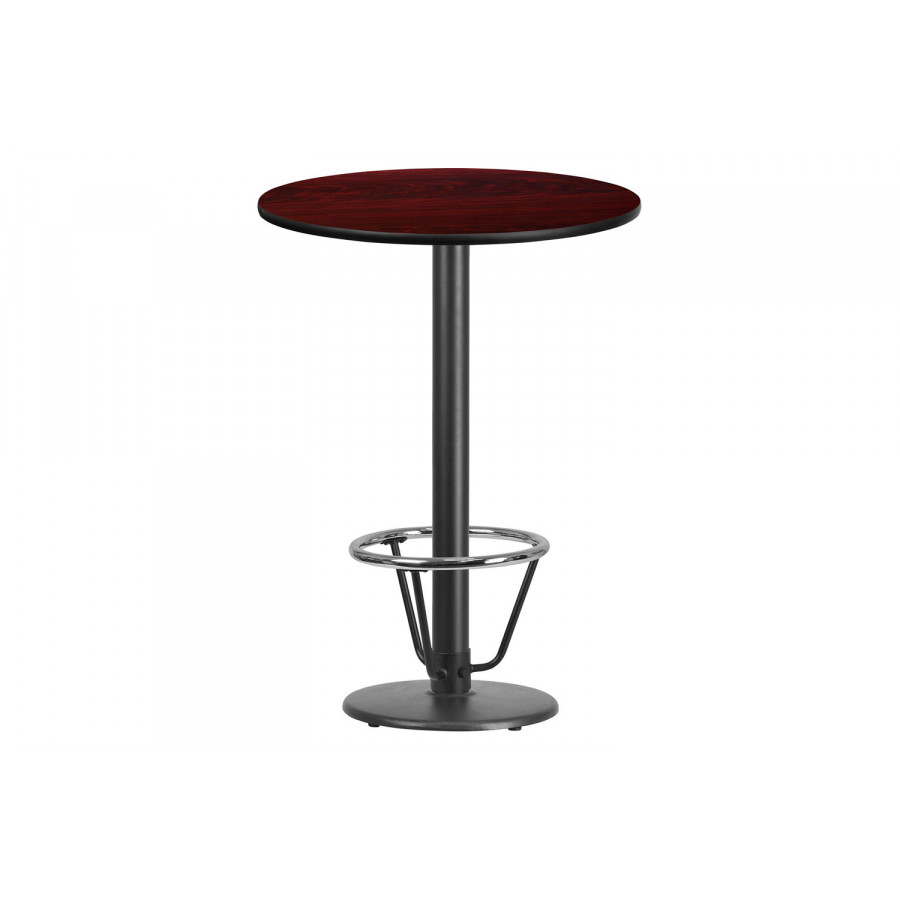 BLNK Round Bar Height Table with 18'' Round Base - Mahogany, 30"D, with Foot Ring
