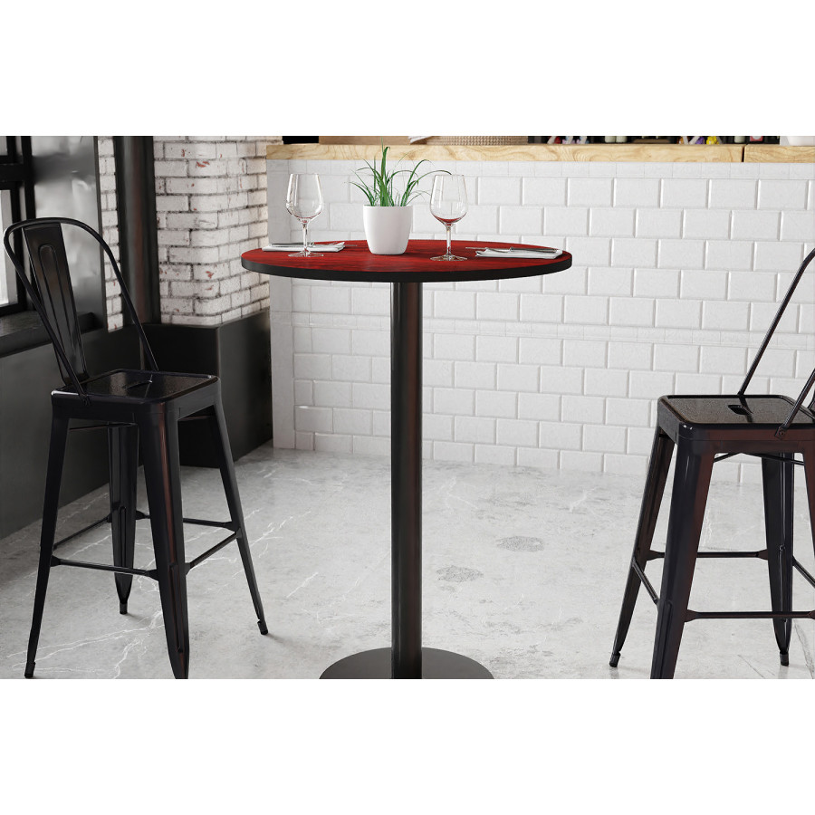 BLNK Round Bar Height Table with 18'' Round Base - Mahogany, 30"D