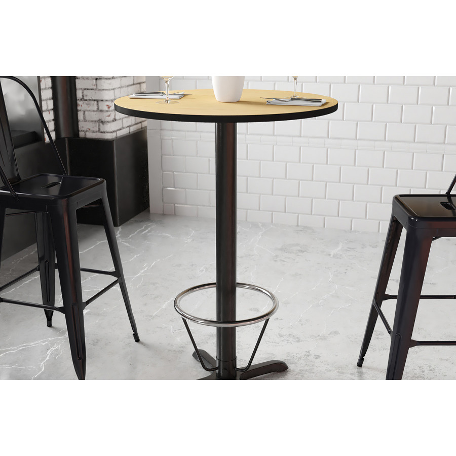 BLNK Round Bar Height Table with 22'' x 22'' Base - Natural, 30"D, with Foot Ring