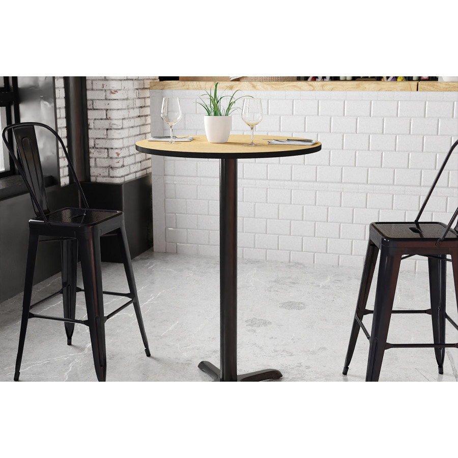 BLNK Round Bar Height Table with 22'' x 22'' Base - Natural, 30"D