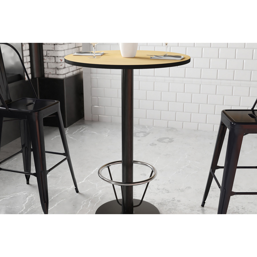 BLNK Round Bar Height Table with 18'' Round Base - Natural, 30"D, with Foot Ring
