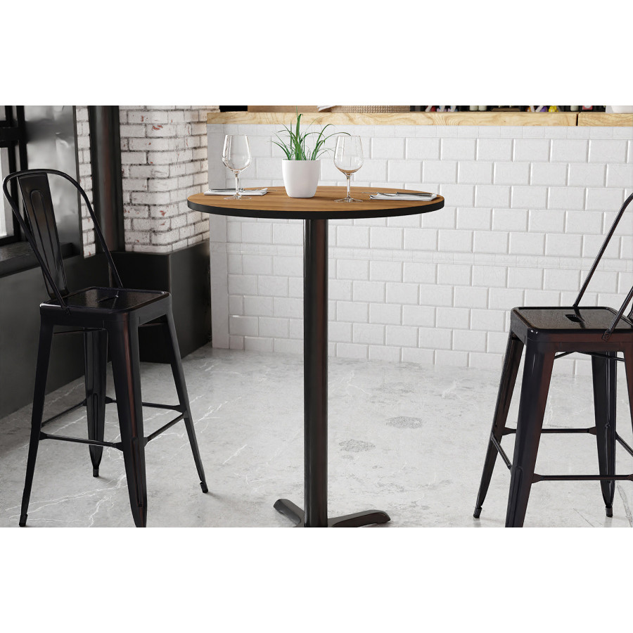 BLNK Round Bar Height Table with 22'' x 22'' Base - Walnut, 30"D