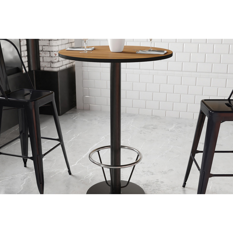 BLNK Round Bar Height Table with 18'' Round Base - Walnut, 30"D, with Foot Ring