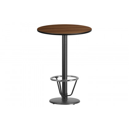 BLNK Round Bar Height Table with 18'' Round Base - Walnut, 30"D, with Foot Ring