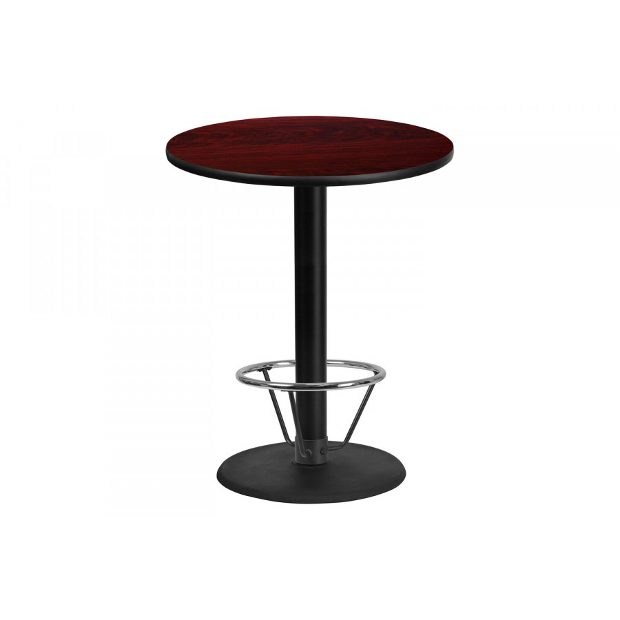 BLNK Round Bar Height Table with 24'' Round Base - Mahogany, 36"D, with Foot Ring