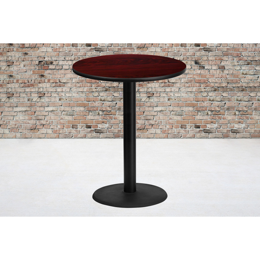 BLNK Round Bar Height Table with 24'' Round Base - Mahogany, 36"D