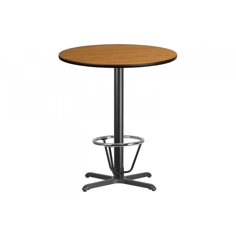 BLNK Round Bar Height Table with 30'' x 30'' Base - Natural, 36"D, with Foot Ring