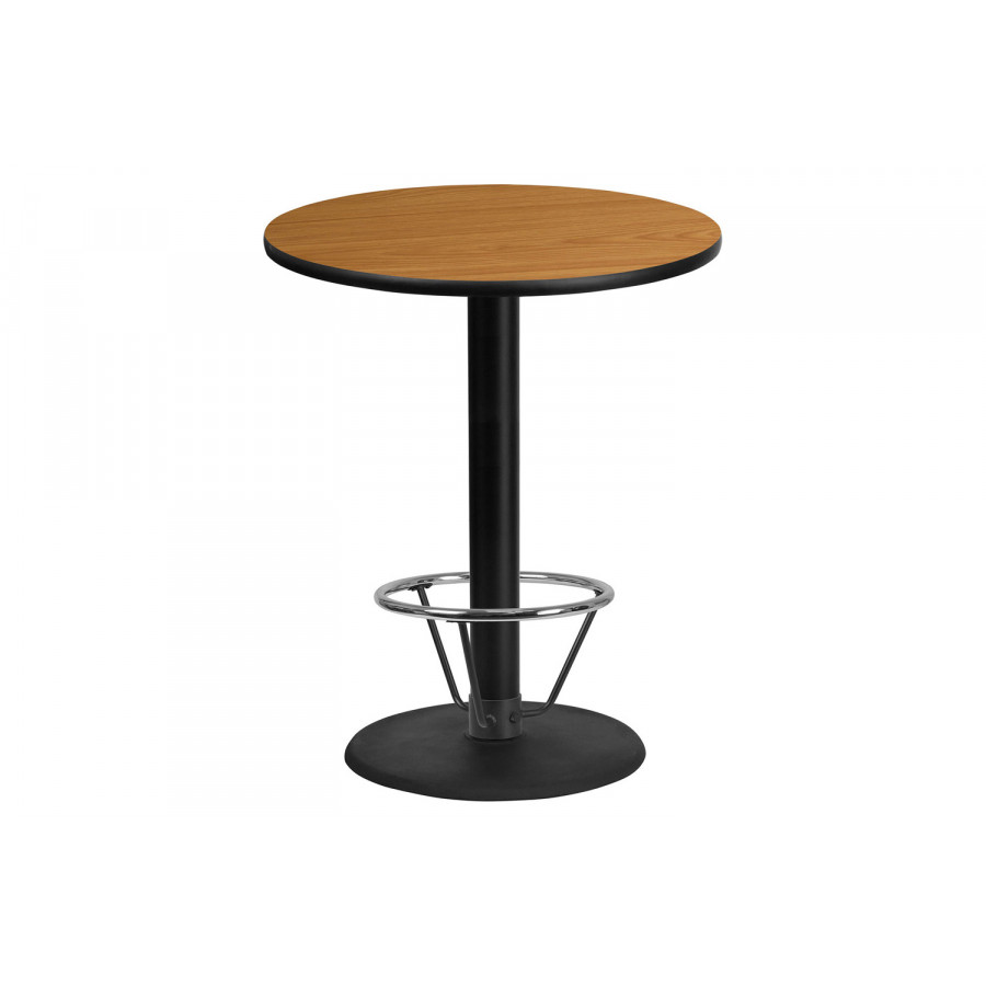 BLNK Round Bar Height Table with 24'' Round Base - Natural, 36"D, with Foot Ring