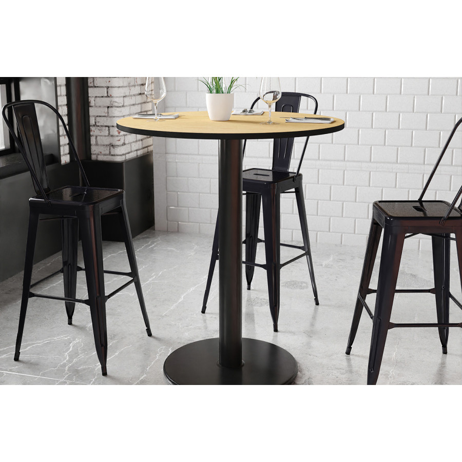 BLNK Round Bar Height Table with 24'' Round Base - Natural, 36"D
