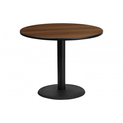 BLNK Round Table with 24'' Round Base - Walnut, 36"D