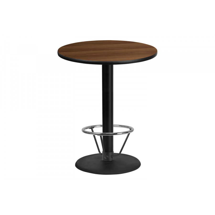 BLNK Round Bar Height Table with 24'' Round Base - Walnut, 36"D, with Foot Ring