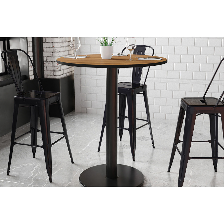 BLNK Round Bar Height Table with 24'' Round Base - Walnut, 36"D