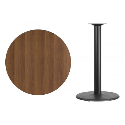 BLNK Round Bar Height Table with 24'' Round Base - Walnut, 36"D