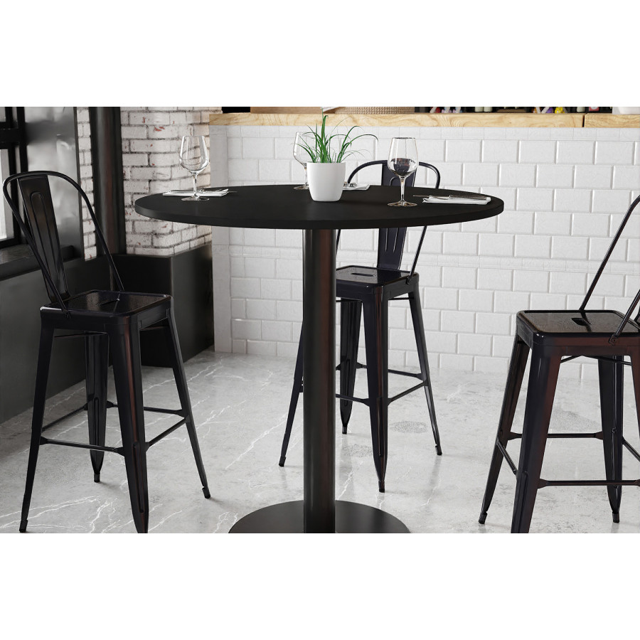 BLNK Round Bar Height Table with 24'' Round Base - Black, 42"D
