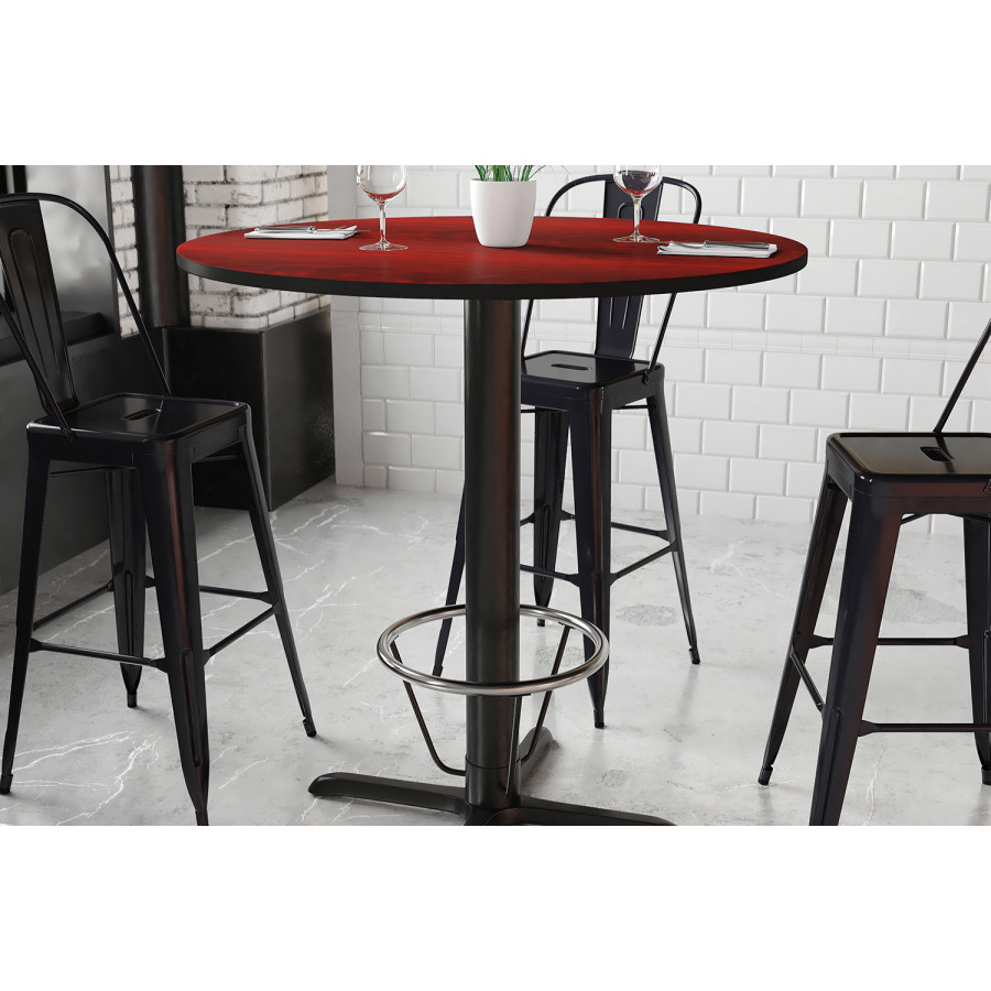 BLNK Round Bar Height Table with 33'' x 33'' Base - Mahogany, 42"D, with Foot Ring