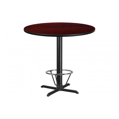 BLNK Round Bar Height Table with 33'' x 33'' Base - Mahogany, 42"D, with Foot Ring