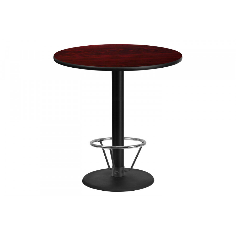 BLNK Round Bar Height Table with 24'' Round Base - Mahogany, 42"D, with Foot Ring
