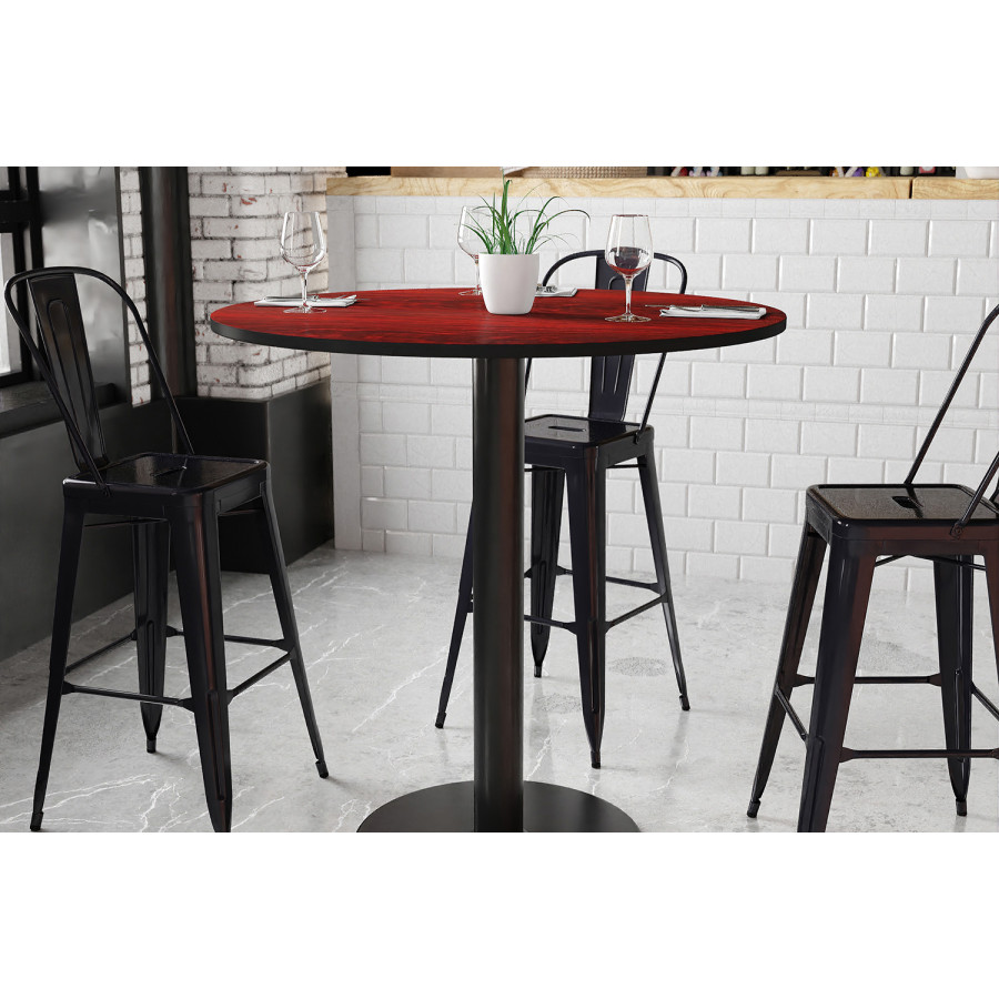 BLNK Round Bar Height Table with 24'' Round Base - Mahogany, 42"D