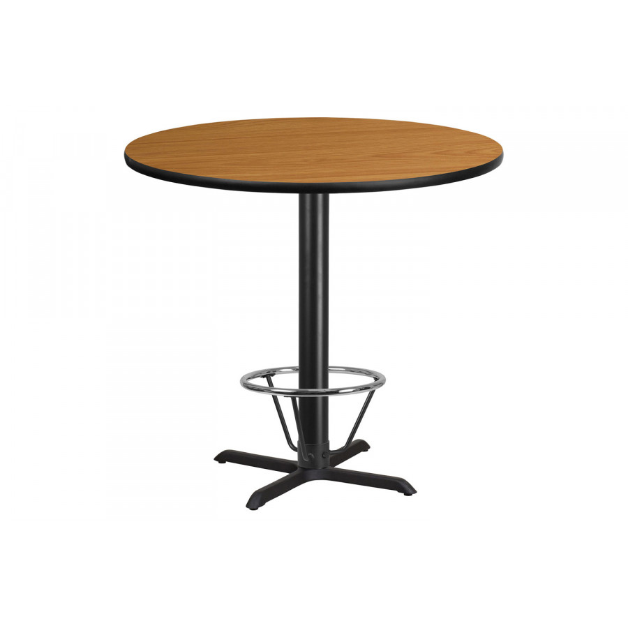 BLNK Round Bar Height Table with 33'' x 33'' Base - Natural, 42"D, with Foot Ring
