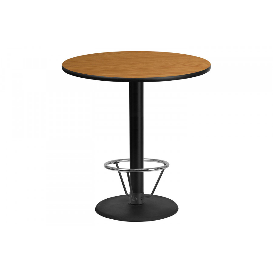 BLNK Round Bar Height Table with 24'' Round Base - Natural, 42"D, with Foot Ring