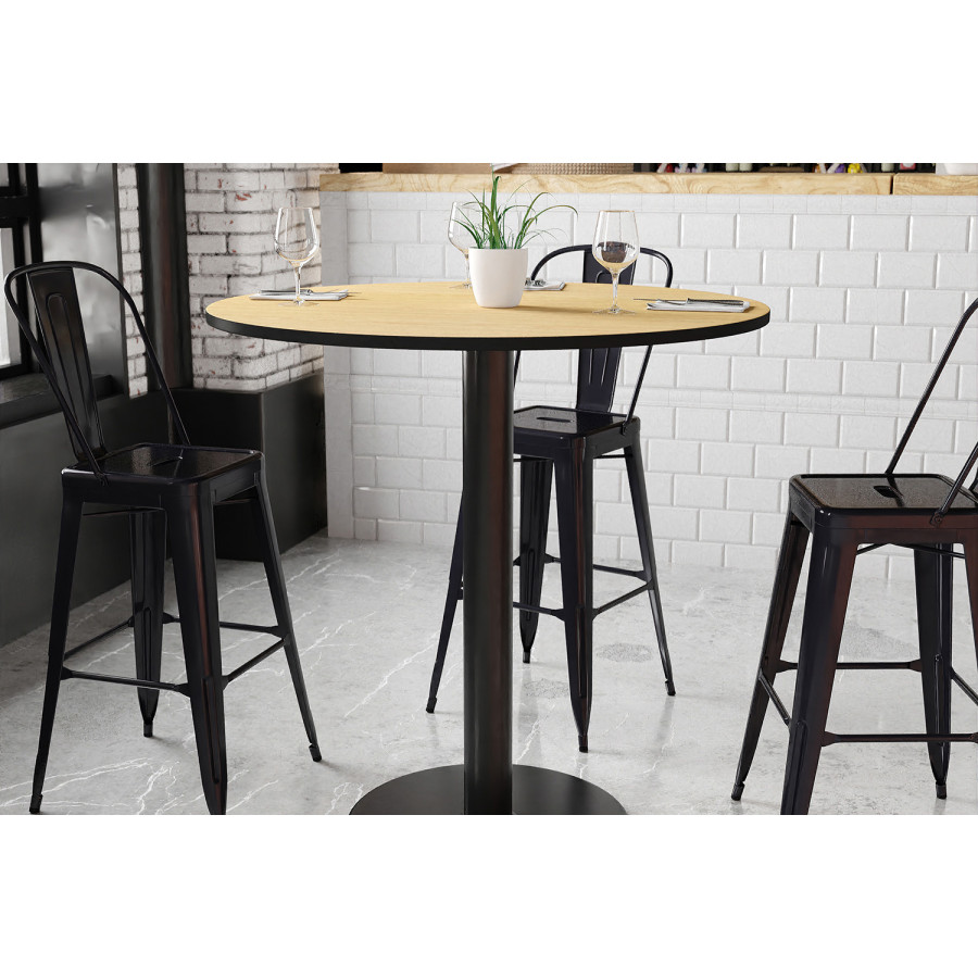 BLNK Round Bar Height Table with 24'' Round Base - Natural, 42"D