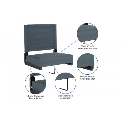 BLNK Grandstand Comfort Lightweight Stadium Chair with Handle and Ultra-Padded Seat - Dark Blue