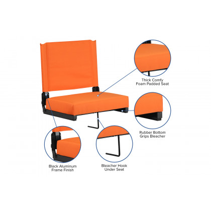 BLNK Grandstand Comfort Lightweight Stadium Chair with Handle and Ultra-Padded Seat - Orange