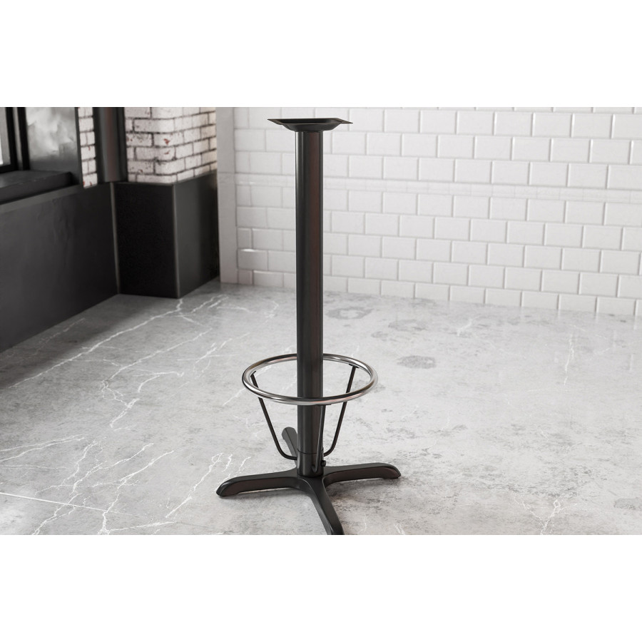 BLNK Beverly Restaurant Table X-Base with Bar Height Column and Foot Ring - 23.5"W x 29.5"L