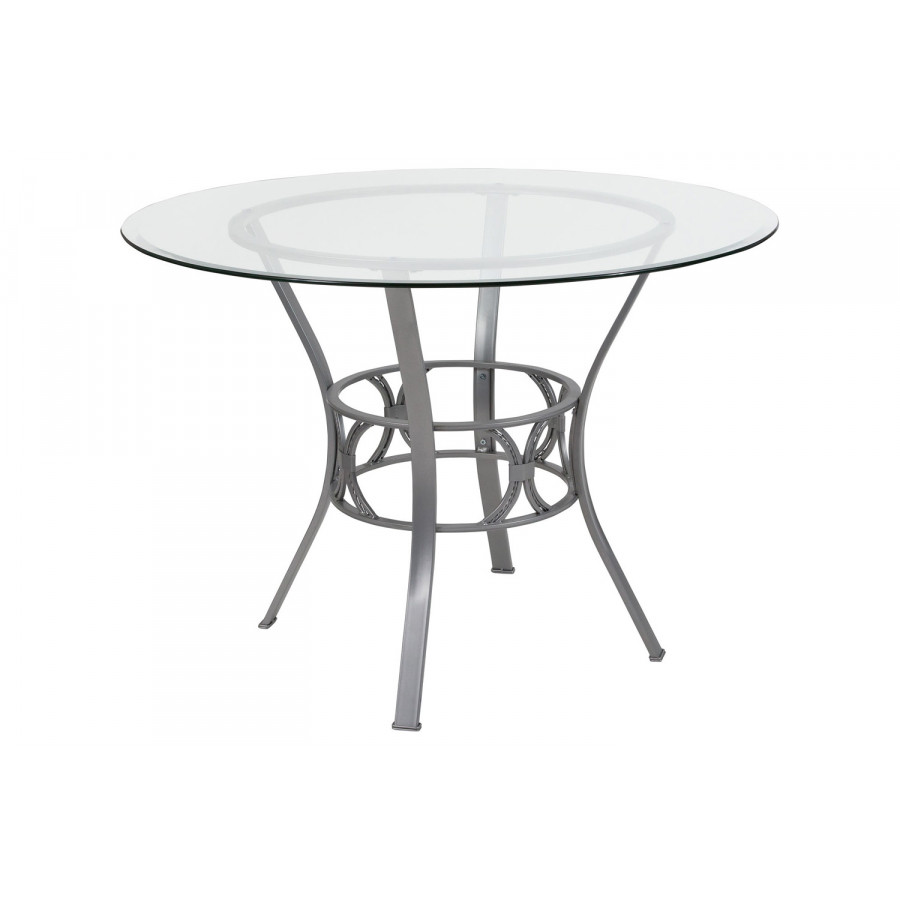 BLNK Carlisle Round Glass Dining Table - Silver, 42"D