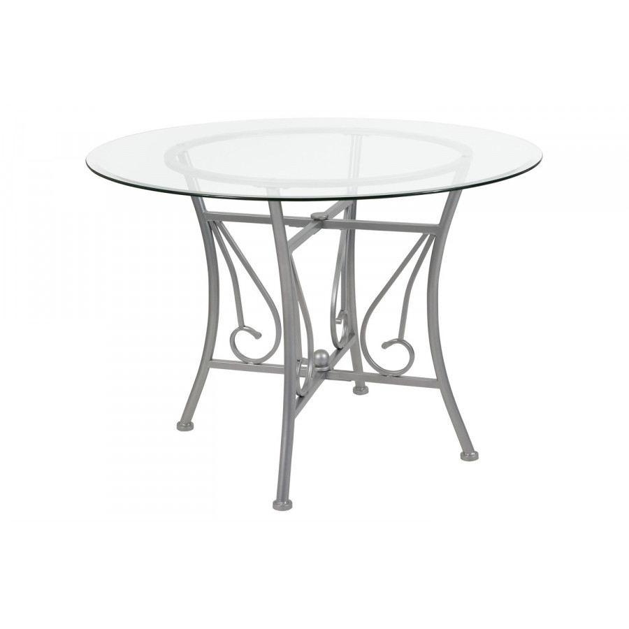 BLNK - Princeton Round Glass Dining Table with Silver Metal Frame