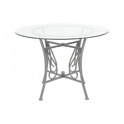 BLNK - Princeton Round Glass Dining Table with Silver Metal Frame