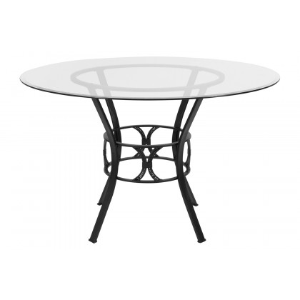 BLNK Carlisle Round Glass Dining Table - Black, 48"D
