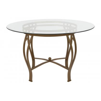 BLNK Syracuse Round Glass Dining Table - Matte Gold, 48"D