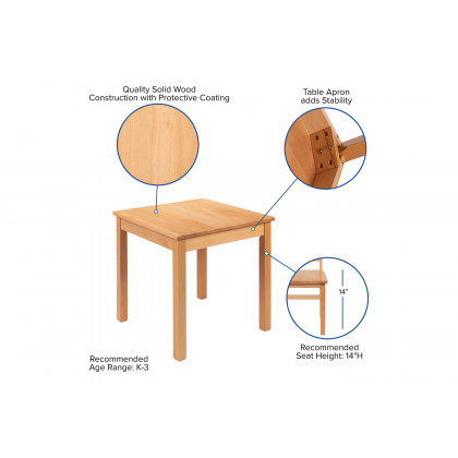 BLNK - Kyndl Kids Solid Wood Table and Chair Set for Classroom, Playroom, Kitchen