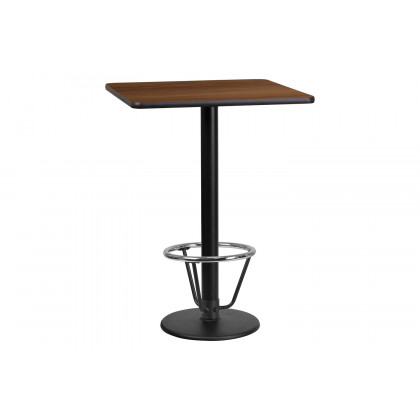 BLNK Square Bar Height Table with 18'' Round Base - Walnut, 24"W, with Foot Ring