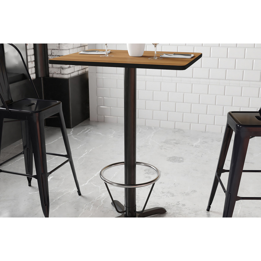 BLNK Rectangular Bar Height Table with 22'' x 22'' Base - Walnut, 24"W x 30"L, with Foot Ring
