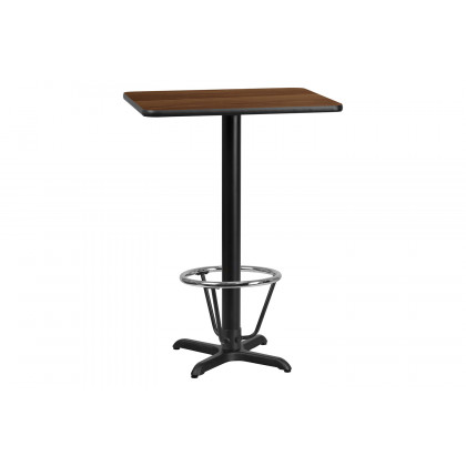 BLNK Rectangular Bar Height Table with 22'' x 22'' Base - Walnut, 24"W x 30"L, with Foot Ring