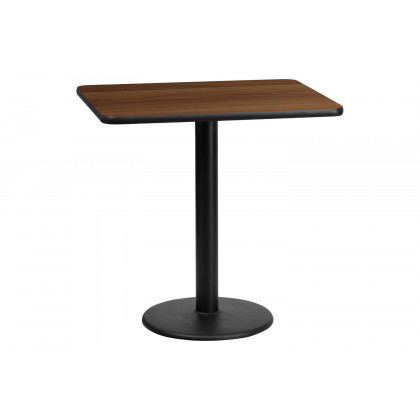 BLNK Rectangular Table with 18'' Round Base - Walnut, 24"W x 30"L